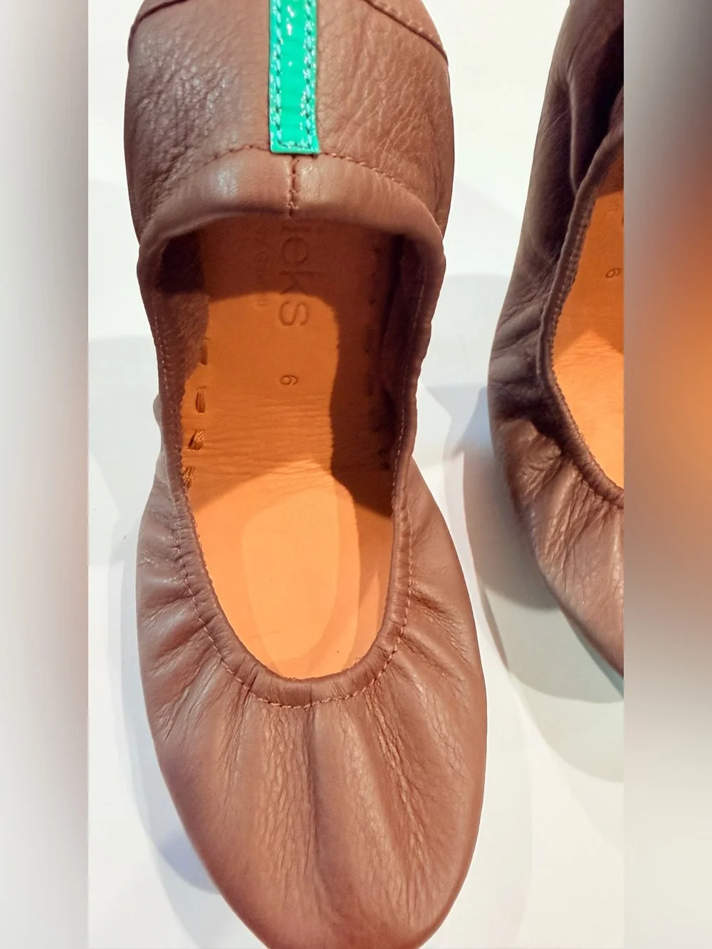 Tieks Kids Brown Leather Ballet Flats with Teal Pull Tab